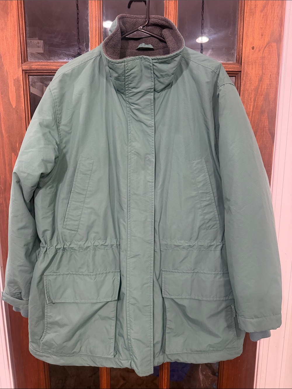 Womens Lands End Polartec Aircore 200 Sage Green Fleece Lined Winter Coat 14/16P